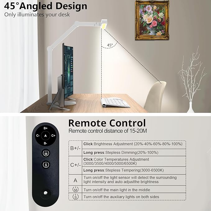 Micomlan Architect Desk Lamp for Home Office, 24W Adjustable Led Desk Light with Remote, 1500LM Bright Dimmable Computer Table Light Rotatable Office Lamp with Base for Cafting Monitor-DeskLoop Office