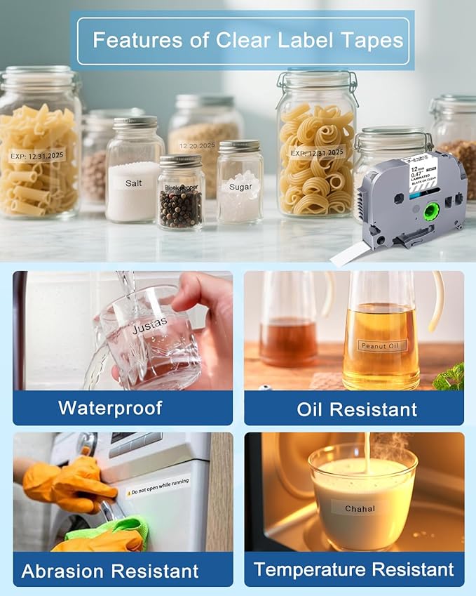 Clear Label Maker Tape Refill Compatible with Brother TZe-131 TZe131 TZe TZ Tape 12mm 0.47 Laminated Clear 1/2'' x 26.2' Black on Clear P Touch Label Tape for PT-D210 PTD220 PT-H110 PT-D600, 5 Pack-DeskLoop Office