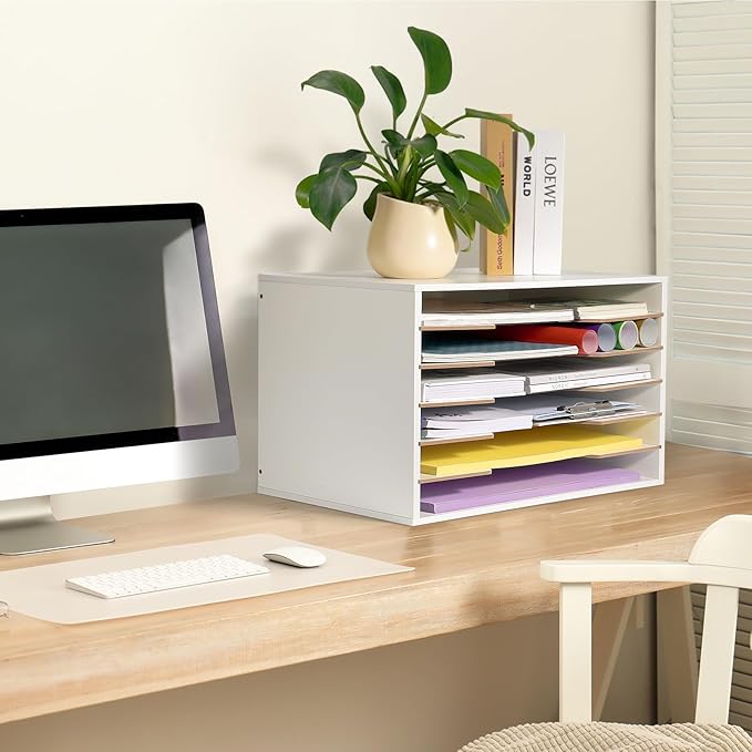 12x18 Construction Paper Organizer, Larger Size Wooden Literature Organizer, 6-Tier Desktop File Organizer for Home and Classroom, Adjustable Paper Sorter for Office-DeskLoop Office