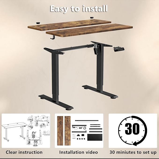 Himimi Electric Standing Desk 55 x 24 inch for Home Office,Sit-Stand Adjustable Desk with Memory Presets,Height Adjustable Desk for Gaming/Working,Free Hook, Lockable Wheels,Mouse Pad,Brown-DeskLoop Office
