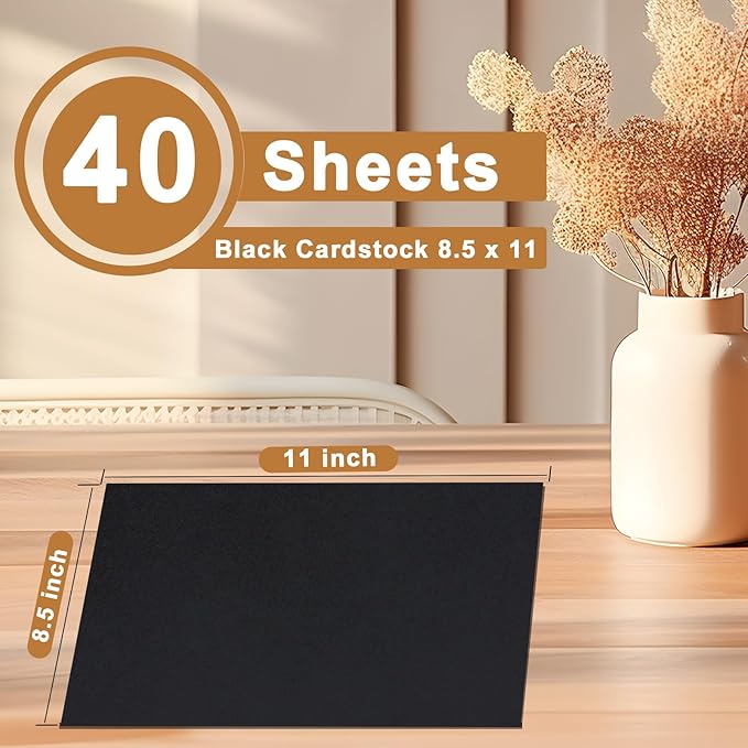 40 Sheets Black Cardstock 8.5 x 11 Printer Paper, 200gsm/75lb Heavyweight Black Card Stock for Halloween, DIY Card Making, Greeting Cards, School Crafting, Wedding Invitations-DeskLoop Office