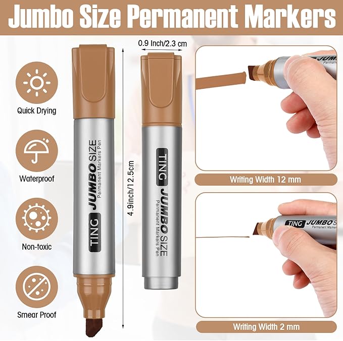 Fuutreo 10 Pack Jumbo Permanent Markers Bulk Large Chisel Tip Permanent Markers Quick Drying Waterproof Big Huge Poster Pens for Office, Logistics Company and More(Brown)-DeskLoop Office