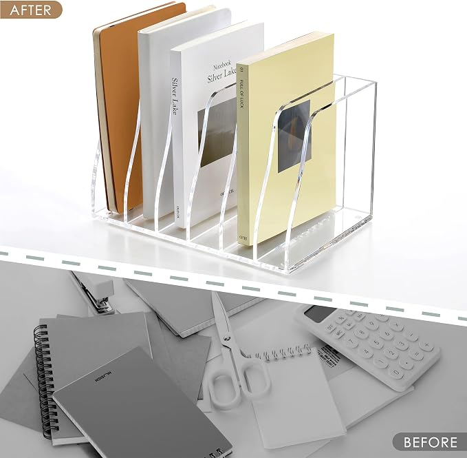 SANRUI Acrylic Magazine File Holder, 6 Vertical Compartments Desk Document - Image 8