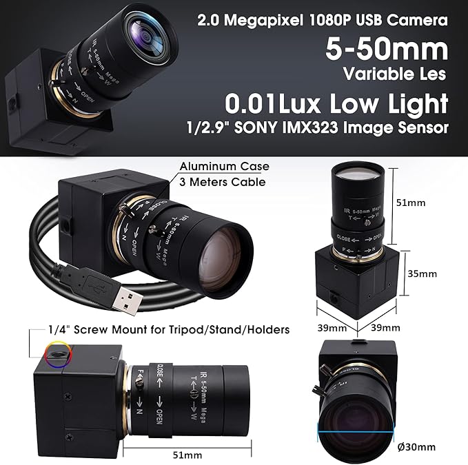 SVPRO 5-50mm Zoom Lens USB Camera 1080P with Sony IMX323 Sensor, H.264 HD Camera with 0.01lux Ultra Low Light USB Webcam for Weak Light Conditions,PC Cam for Windows Linux Mac Android-DeskLoop Office