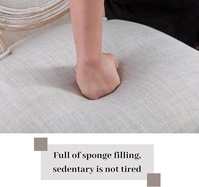 LukeAlon Vintage Linen Office Chair, Adjustable Height Swivel Task Chair with Wood Frame Armless Desk Chair with Wheels Upholstered Round Back Vanity Chair for Home Office Study Room, Beige-DeskLoop Office