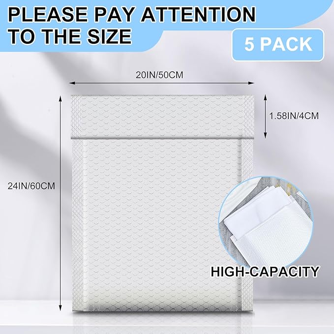 Ireer 5 Pack Extra Large 20 x 24" Bubble Mailers Poly Padded Envelopes Cushioned Mailing Envelopes Bubble Padded Mailers Self Adhesive Waterproof Shipping Bags for Business Gift Packaging-DeskLoop Office