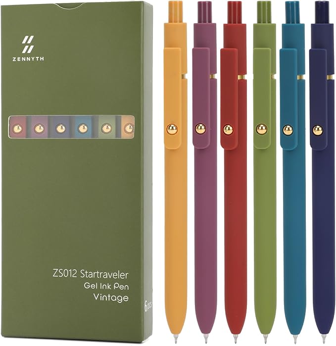 Ddaowanx Gel Pens, 6 Pcs 0.5mm Quick Dry Black Ink Pens Fine Point Smooth Writing Pens, Office Desk Accessories for Women(6 Pcs Vintage-Black Ink)-DeskLoop Office