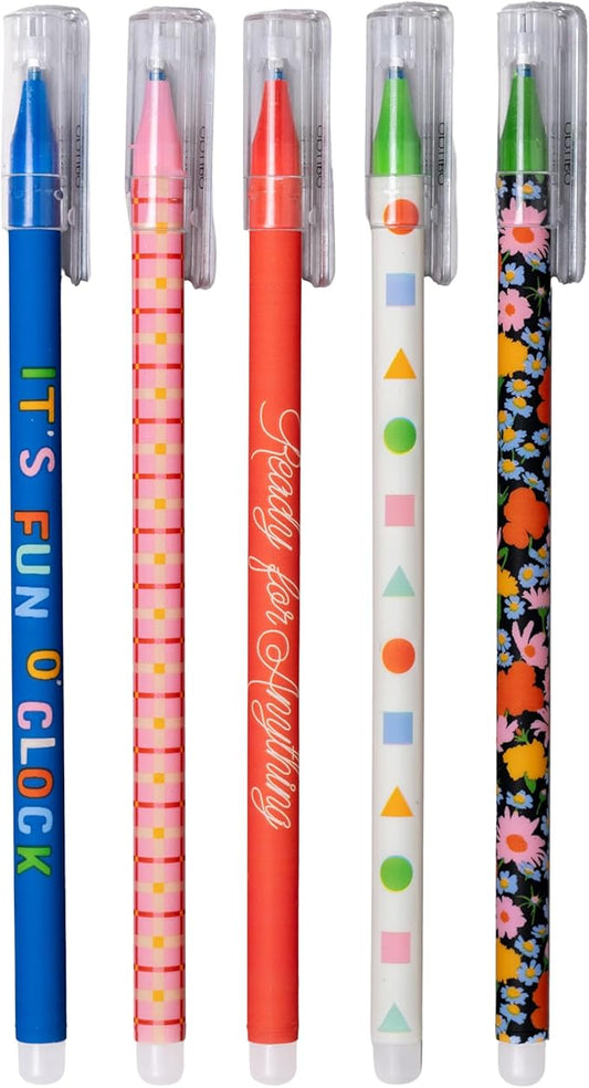 ban.do Erasable Pens with Caps and Clips, Cute Black Ink Pen with Eraser for Journaling/Work, Set of 5 Eraser Pens, Assorted-DeskLoop Office