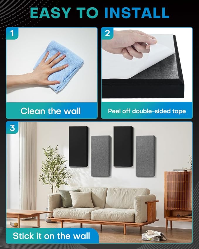 4Pack Fiberglass Acoustic Panels, Self Adhesive Sound Proof Foam Panels - Image 8