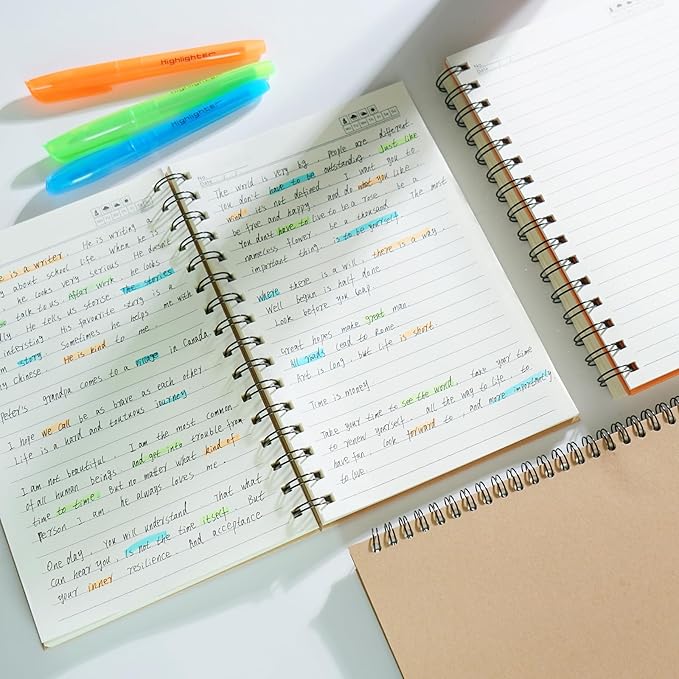 6 Pack Spiral Notebooks 5.83"x8.27", 200 Pages A5 Spiral Notebook Journal, with Kraft Hard Cover, Ruled Lined Paper, for Work, School, College Students, Gifts-DeskLoop Office