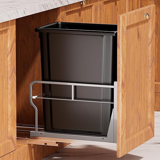 YJHome Pull Out Trash Can Under Cabinet with 31Qt 8Gal Garbage, Under Sink Trash Can with Soft-Close Slides, Cabinet Trash Can Pull Out Kit with Door Mounting Kit for Minimum Opening 12" W-DeskLoop Office