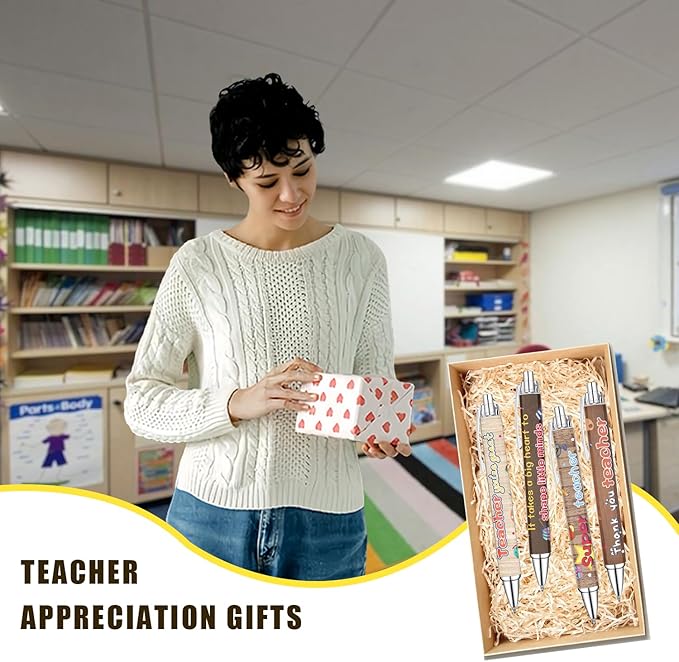 Idealmuzik 8 Teacher Pens,Gift for Teacher,Fun Cute Funny Best Pens Set,Teach Love Inspire Writing School Sayings Preschool Appreciation Gifts in Bulk-DeskLoop Office