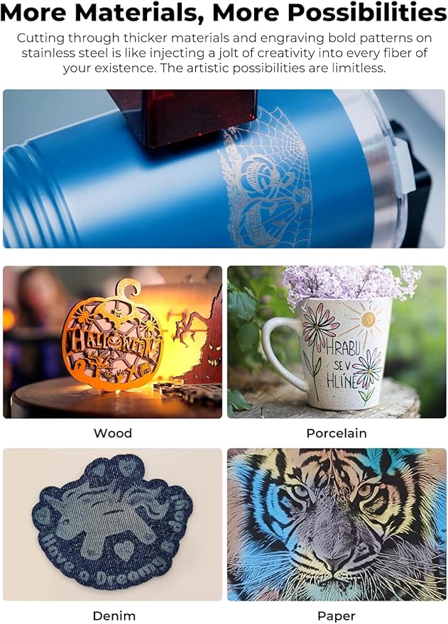 Creality 10W Laser Engraver, Falcon Pro with 3-in-1 Laser for Wood Engraving, 72W Efficient Laser Engraving Machine Fit, for Wood, Metal, Paper, Acrylic, Leather, Glass Tumbler Ring, 17" x 16"-DeskLoop Office