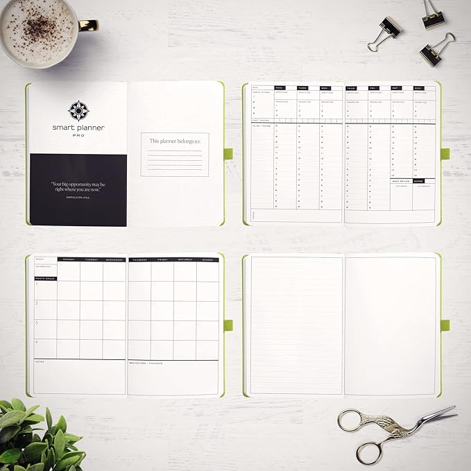 Smart Planner Pro – Undated Daily Planner – Small A5 – Achieve Goals & Increase Productivity – Weekly, Monthly, Work Sections, Organizer Diary with Back Pocket, 3 Satin Bookmarks & Pen Holder-DeskLoop Office