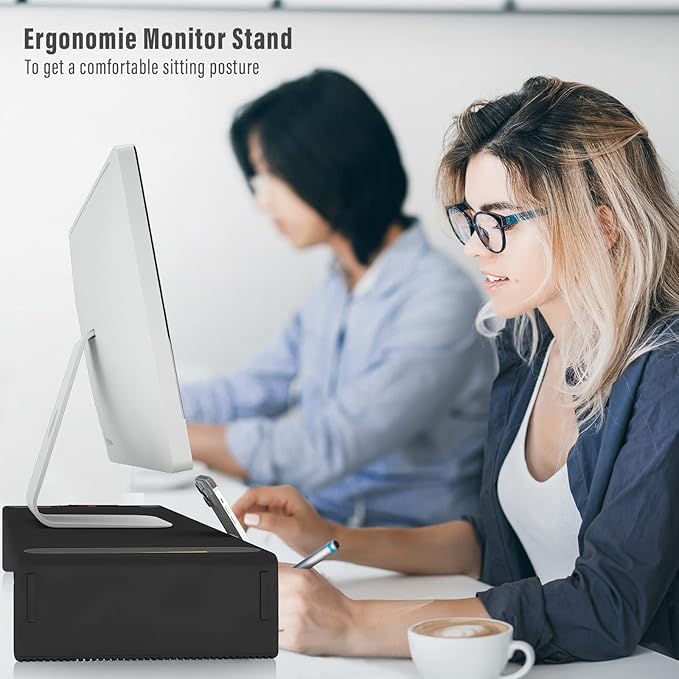 OImaster Monitor Stand Riser, Foldable Computer Monitor Riser, Adjustable Length Computer Stand and Storage Drawer & Pen Slot, Phone Stand Compatible Computer, Desktop, Laptop, Save Space (Black)-DeskLoop Office