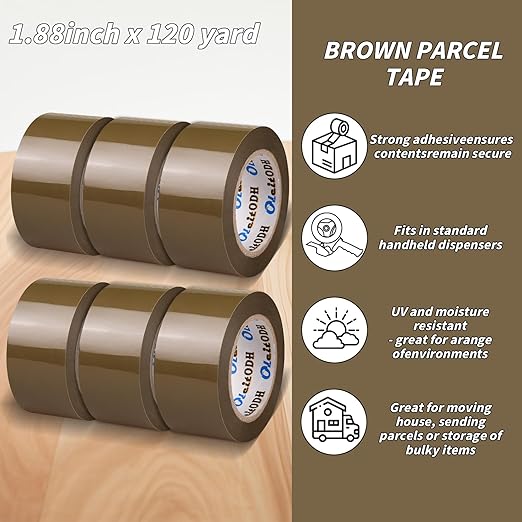 20 Rolls Brown Packing Tape with Dispenser, 1.88" X 120 yd Shipping Tape Bulk, Total 2400 yards, 2.6 mil, 3" Core, Tan Packing Tape Refills, Carton Sealing Tape for Moving Boxes, Package, Mailing-DeskLoop Office