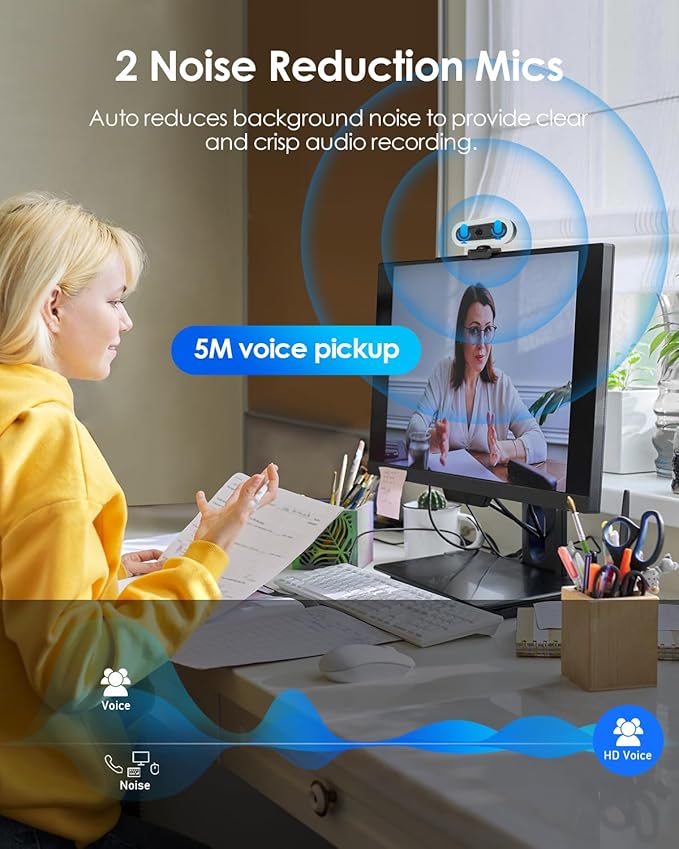 2K 50FPS Webcam for PC/Mac, Computer Camera with Fill RGB Lights, 2 Noise-Canceling Microphone, Autofocus and Tripod for Meeting, Live Streaming, Video Calls, Gaming, Works with Zoom, Skype, Teams-DeskLoop Office