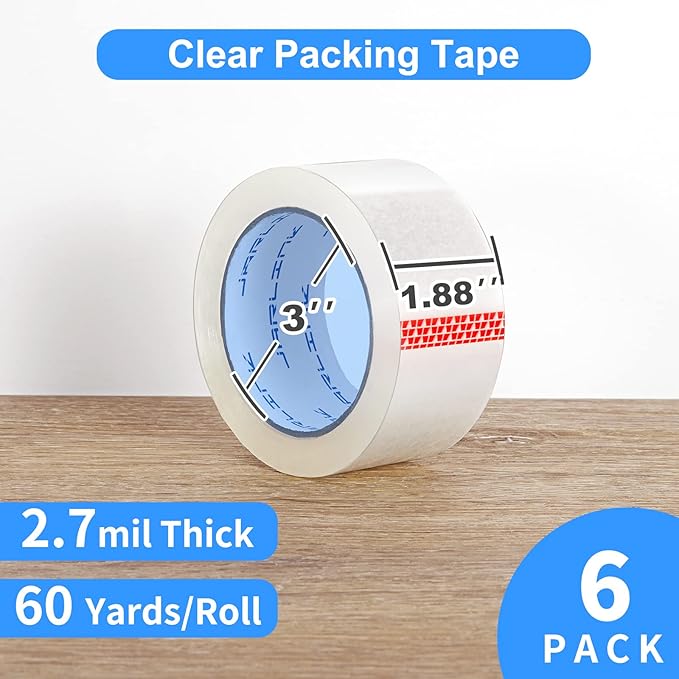 JARLINK Clear Packing Tape (6 Rolls), Heavy Duty Packaging Tape for Shipping Packaging Moving Sealing, 2.7mil Thick, 1.88 inches Wide, 60 Yards Per Roll, 360 Total Yards-DeskLoop Office