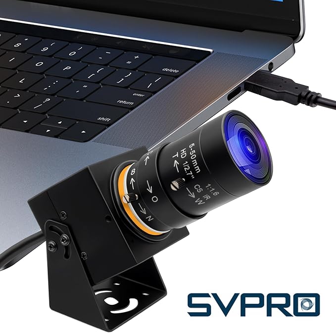 SVPRO 2MP Global Shutter USB Camera 90FPS High Speed Camera with 5-50mm Zoom Lens,Manual Focus Webcam for Glof Swing,10X Optical Zoom Industrial Video Camera USB Plug and Play for Computer-DeskLoop Office