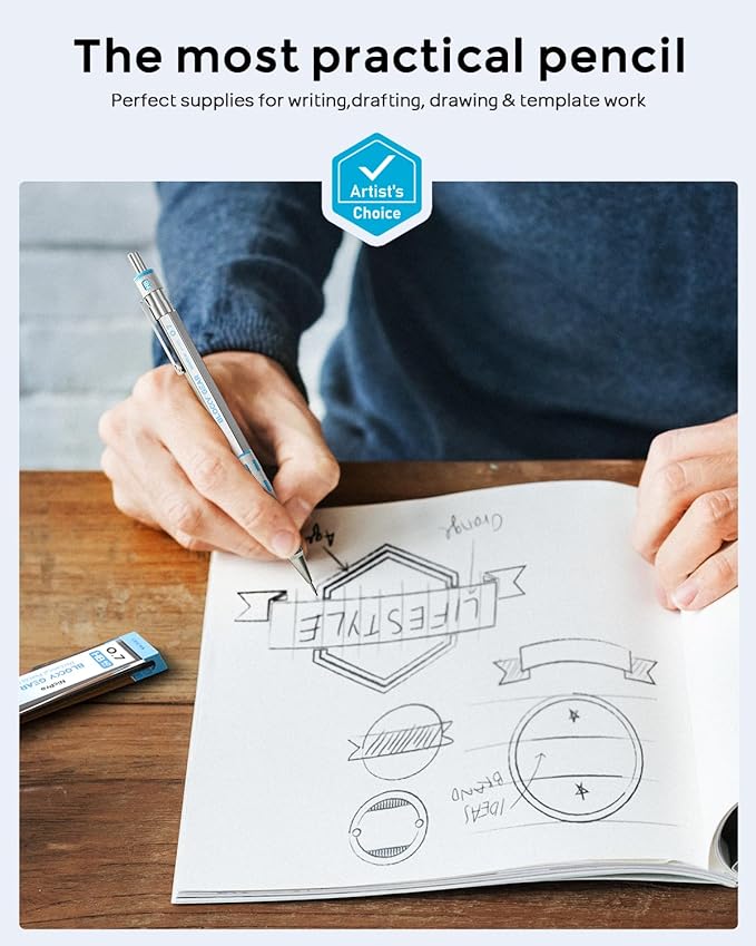 Nicpro Blocky Gear 0.7 mm Mechanical Pencils Set in Case, Metal Pencil with Lead Refills, Eraser for Professional & Adult Art Writing Drafting Drawing-DeskLoop Office