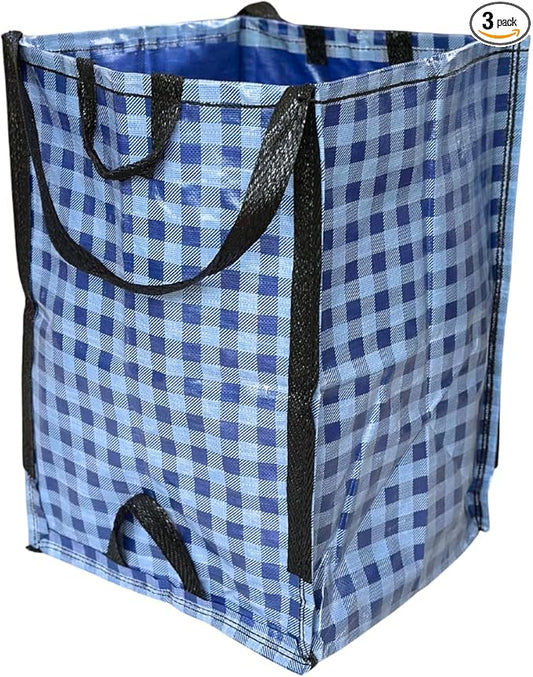DURASACK Heavy Duty Home and Yard Bags 48-Gallon Reusable Self-Standing Lawn and Leaf Bags Garbage Can with Reinforced Handles, Gingham Blue, 3 Pack-DeskLoop Office