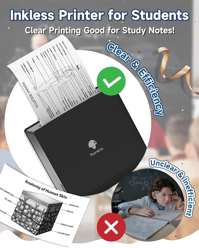 Phomemo Sticker Printer- Mini Thermal Sticker Printer Machine, Small Pocket Label Maker Instant Print for DIY Creation, Study Notes, Photos, Portable Inkless Photo Maker for Kids/Students, Black-DeskLoop Office