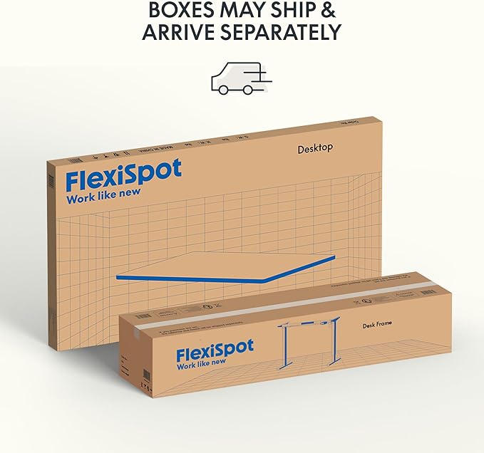FLEXISPOT EN2 Whole-Piece Standing Desk with Clamp Power Strip, 55 x 28 Electric Stand Up Height Adjustable Desk with Cable Management (White Frame + 55" White Wood Grain Desktop, 2 Packages)-DeskLoop Office
