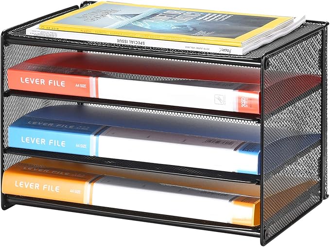 Samstar Paper Letter Tray, 3 Tier Desk File Organizer Paper Sorter Letter Shelf Rack, Mesh Made,Black ...-DeskLoop Office
