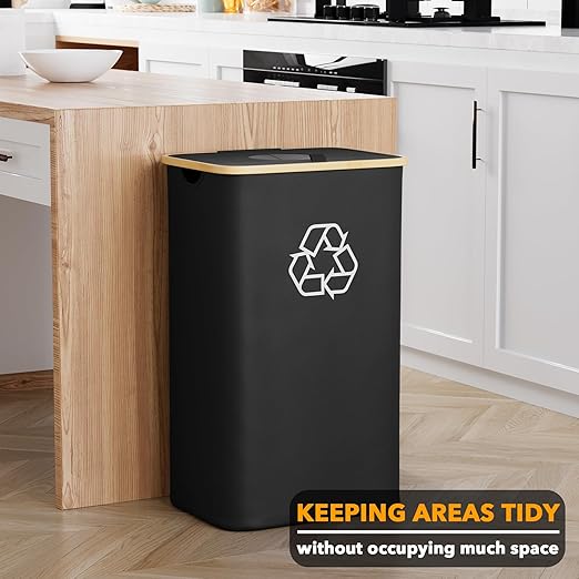SpaceAid Recycling Bin for Kitchen 26 Gallon, 100L Recycle Bin with Lid and 2 Reusable Inner Bags, for Bottle Can Glass Plastic Stickers, Black-DeskLoop Office