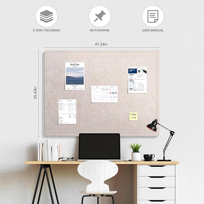 Large Bulletin Board, 48 X 36 Inches Felt Cork Board with 40 Pushpins, Foldable Felt Notice Pin Board Photo Display Board with Self-Adhesive Tape for Office Home School-DeskLoop Office