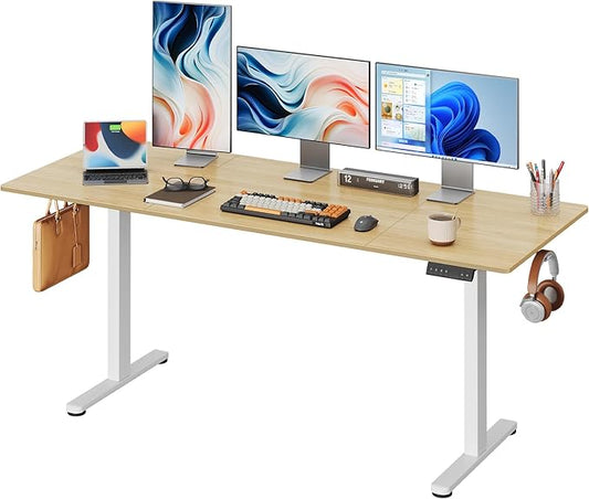 DEVAISE 71 Inch Electric Standing Desk, 3 Adjustable Height Stand up Desk for Home Office, Ergonomic Sit to Stand Desk with LED Touchscreen, Headphone Hook, 3 Memory Preset Computer Desk (Maple)-DeskLoop Office