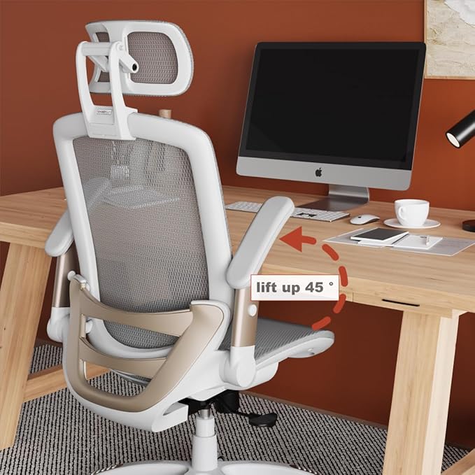 GABRYLLY Ergonomic Office Chair, High Back Home Desk Chair with Headrest, Flip-Up Arms, 90-120° Tilt Lock and Wide Cushion, Big and Tall Mesh Chairs for Man Woman, White Task Chair-DeskLoop Office