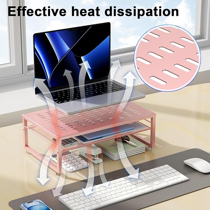 gianotter 2-Tier Metal Monitor Stand Riser, Desk Organizer for Monitor, Office Desk Storage Organizer for Office Supplies (Rose Gold)-DeskLoop Office