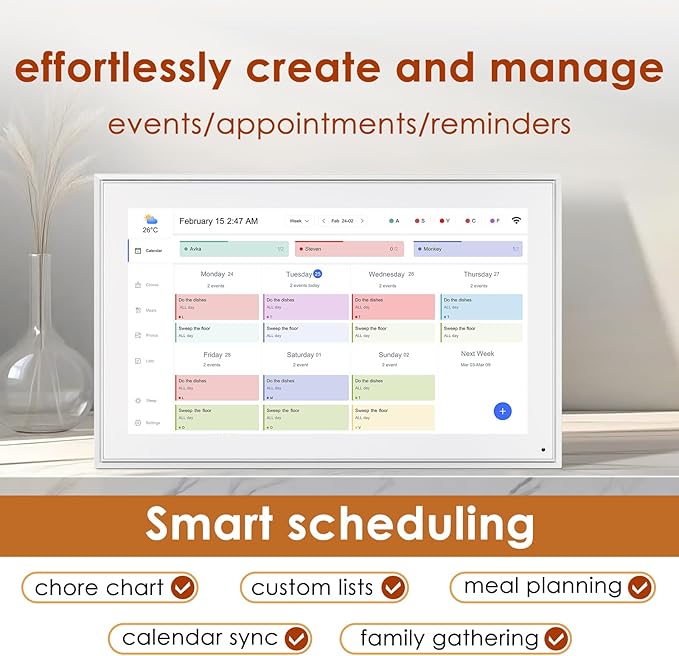 Digital Calendar 15.6 Inch, Electronic Calendar Chore Family Schedules, Smart Weekly and Monthly Planner, 1920 * 1080P IPS Touchscreen Interactive Display - Wall Mount White-DeskLoop Office