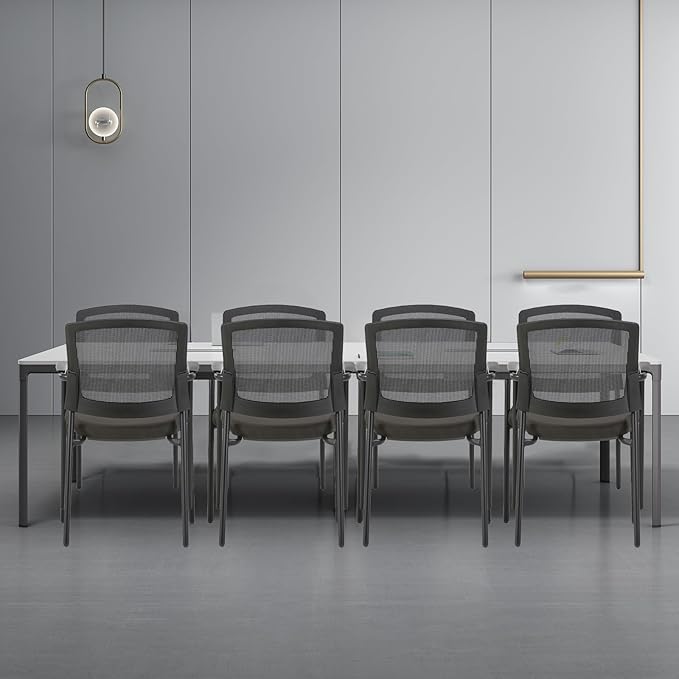 CLATINA Black Stacking Chairs Stackable Waiting Room Chairs with Armrest, Mesh Office Reception Guest Chair for Home Desk Conference Lobby Church Medical Meeting Training Ergonomic, Set of 8-DeskLoop Office