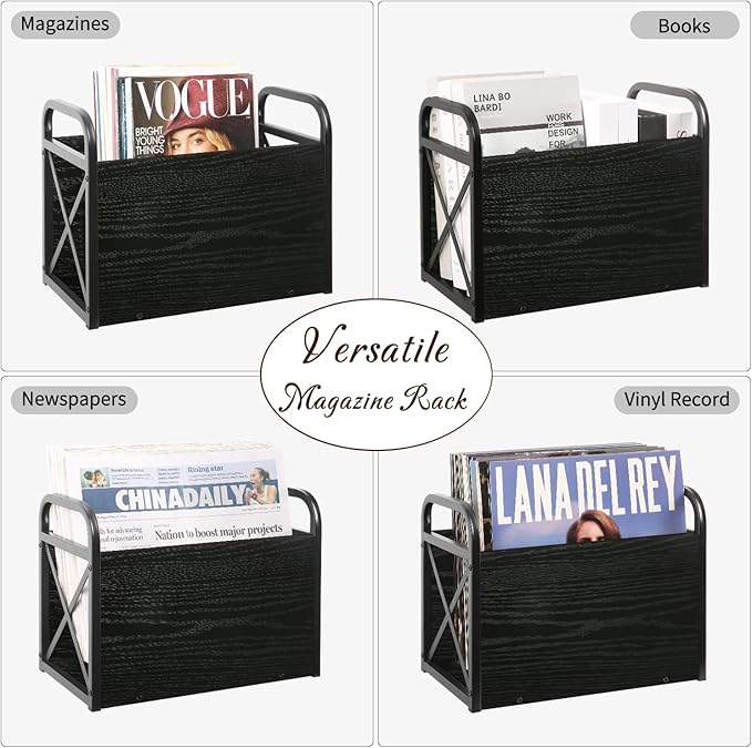 YINMIT Magazine Holder, Magazine Rack Floor, Magazine Storage Basket, Folder Organizer Bin for Books, Newspapers, Tablets (Black)-DeskLoop Office