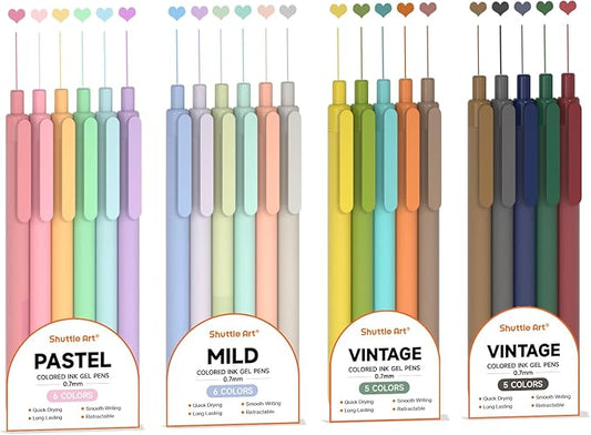 Shuttle Art Colored Retractable Gel Pens, 22 Ink Colors, 6 Mild 6 Pastel 5 Light Vintage and 5 Dark Vintage, Cute Pens Fine Point Soft Barrel for Writing Journaling Note Taking School Office Home-DeskLoop Office