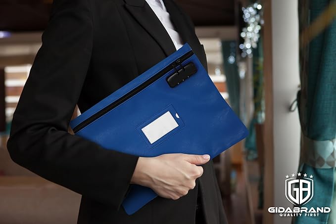 Notary Bag with Lock | 14x11 inch | Navy blue | Zipper Notary Supplies Bag | Locking Notary Bag for Notary Kit, Stamp, Embosser, Ink Pad, and Valuables | Locking Document Bag | Journal Carrying Case-DeskLoop Office