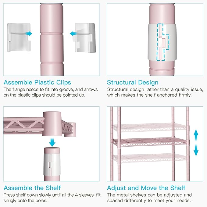 P1 Heavy Duty Garment Rack, 3 Tiers Adjustable Rolling Metal Closet Organizer with Lockable Wheels, FreeStanding Wardrobe with Double Hanger Rods & 1 Pair Hooks, Max Load 450 LBS, Pink-DeskLoop Office