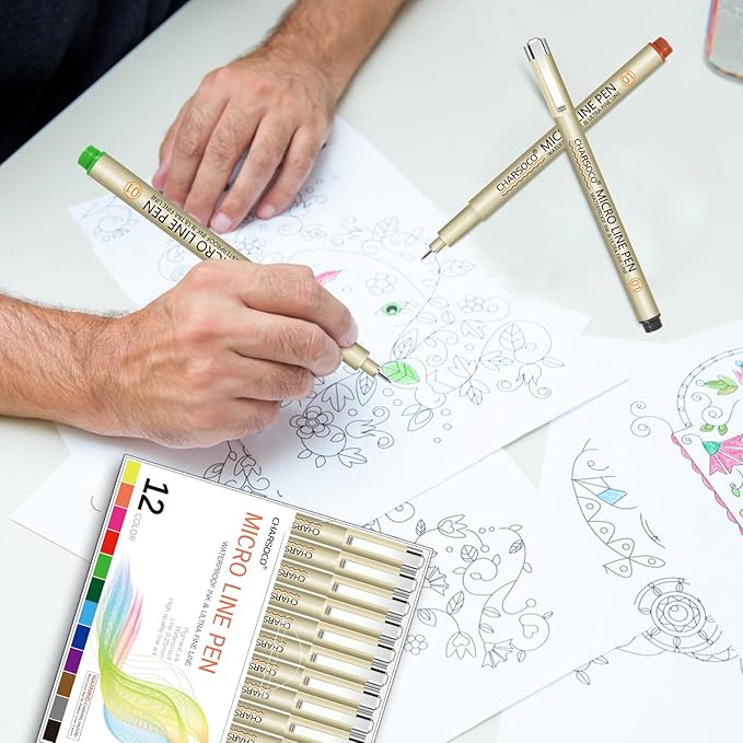 01 Micro Pen, Fine Point Pen with 12 Colors, Waterproof Archival Ink, 0.25mm Fineliner Ink Pens for Artist Illustration, Sketching, Anime, Manga, Technical Drawing and Scrapbooking-DeskLoop Office