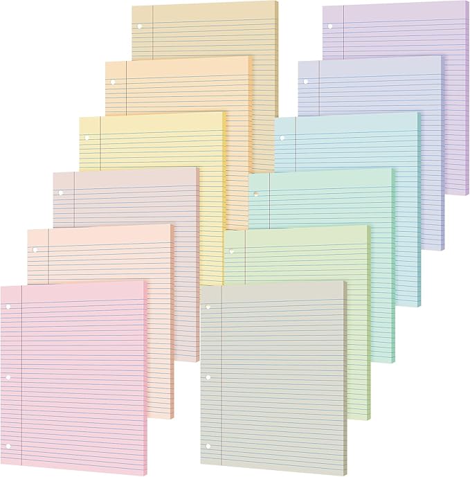 PerKoop 600 Sheets Colored Loose Leaf Paper 8.5" x 11" college ruled Lined 3 Hole Punched notebook Filler Paper for 3 Ring Binders Office School Supplies (Aesthetic Color)-DeskLoop Office