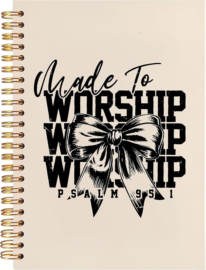 BearCake Christian Coquette Bow Notebook Journal, Made to Worship Prayer Journal for Women, Preppy Christian Gifts for Women, Bible Journaling Neutral Hardcover Spiral Notebook 5.5x8.3-DeskLoop Office