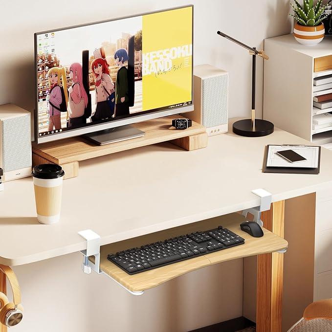 suptek Keyboard Tray Under Desk Pull Out with C Clamp Mount, Computer Keyboard & Mouse Tray, 25.6 (30 Including Clamps) x 11.8 inch Slide-Out Platform Computer Drawer for Typing, Light Wood, DSF1QM-DeskLoop Office