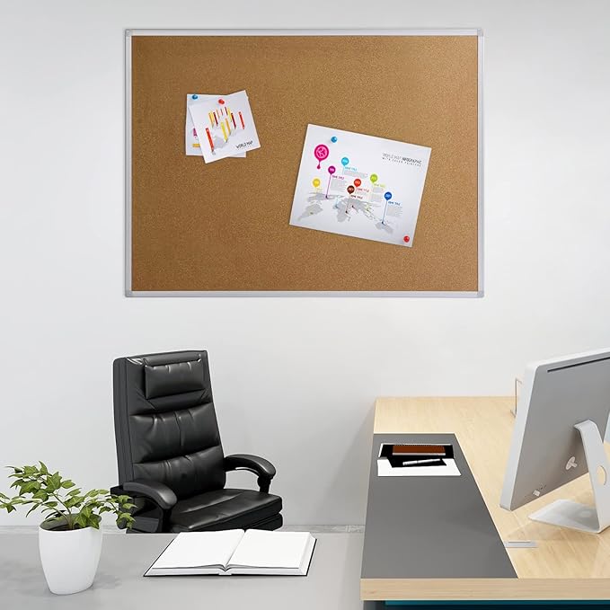 Board2by 2 Pack Cork Board Bulletin Board 36 x 48, Silver Aluminium Framed 4x3 Corkboard, Office Board for Wall Cork, Large Wall Mounted Notice Pin Board-DeskLoop Office
