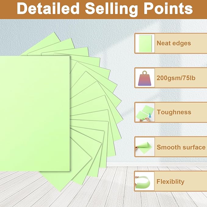 100 Sheets Light Green Cardstock 8.5 x 11 Certificates Paper, 200gsm/75lb Thick Card Stock Printer Paper for Cards Making, Thank You Card, Business Cards, Scrapbooking, Birthday Decorations-DeskLoop Office