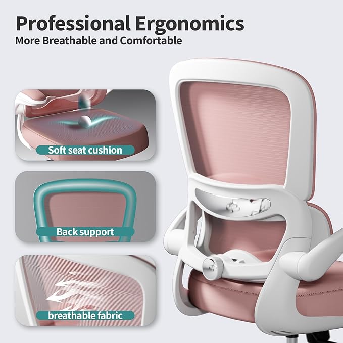 TRALT Office Chair - Ergonomic Desk Chair with Adjustable Lumbar Support, Mesh Computer Chair, Executive Chairs for Home Office Comfortable Lumbar Support (Pink)-DeskLoop Office