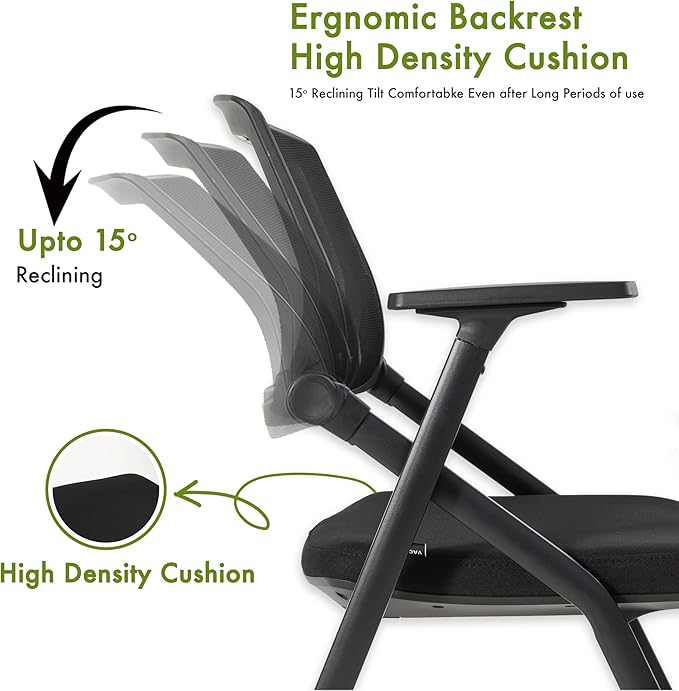 10 Pack Conference Room Chairs with Wheels and Sliding Armrest,Foldable Nesting Chair for Office School Church Waiting Room Black-DeskLoop Office