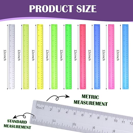 630 Pcs 12 Inch Plastic Rulers Bulk Color Clear Ruler Assorted Color Metric Straight Ruler with Inches and Centimeters for Kids School Classroom Student Back to School Office Gifts Supplies 9 Colors-DeskLoop Office