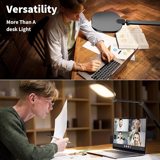 Desk Lights for Home Office, 1200 Lumen LED Desk Lamps with Clamp, Highly Eye-Caring Video Conference Light for Computer, 3 Color 10 Brightness Levels for Ideal Lighting, Remote, Memory & Timer-DeskLoop Office