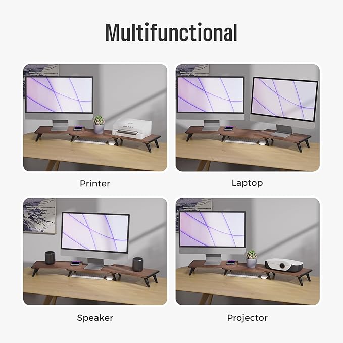 loukin Dual Monitor Stand Riser for Desk, 43.6"*8.2"*3.2" Large Computer Stand for 2 Monitors, Laptop, Printer, Length and Angle Adjustable Computer Shelf, Home Office,Max 43.6" Length(Brown)-DeskLoop Office